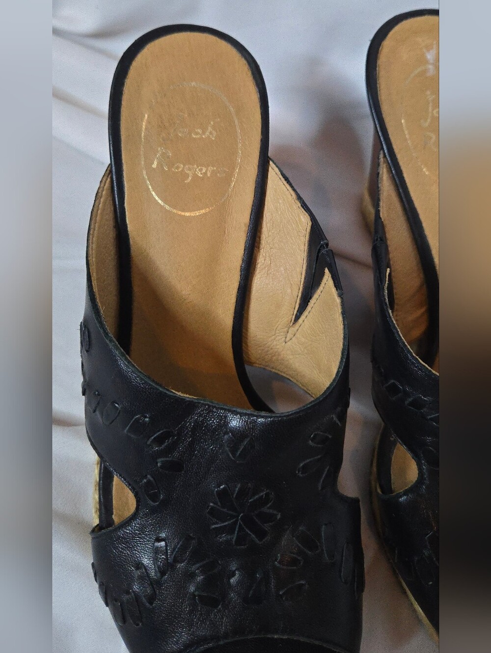 Jack Rogers Sophia Black Leather Women's 8 Espadrille Wedge Slide Sandals - Picture 2 of 9